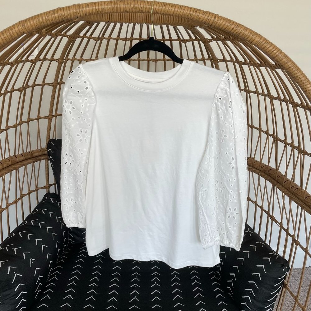 A New Day Top With Eyelet Sleeve Detail NWT